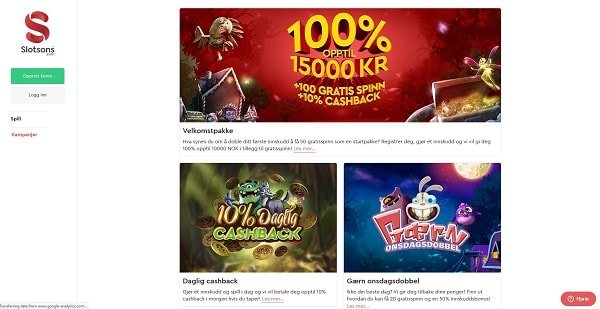 Velkomsttilbud og kampanjer med Slotsons Casino